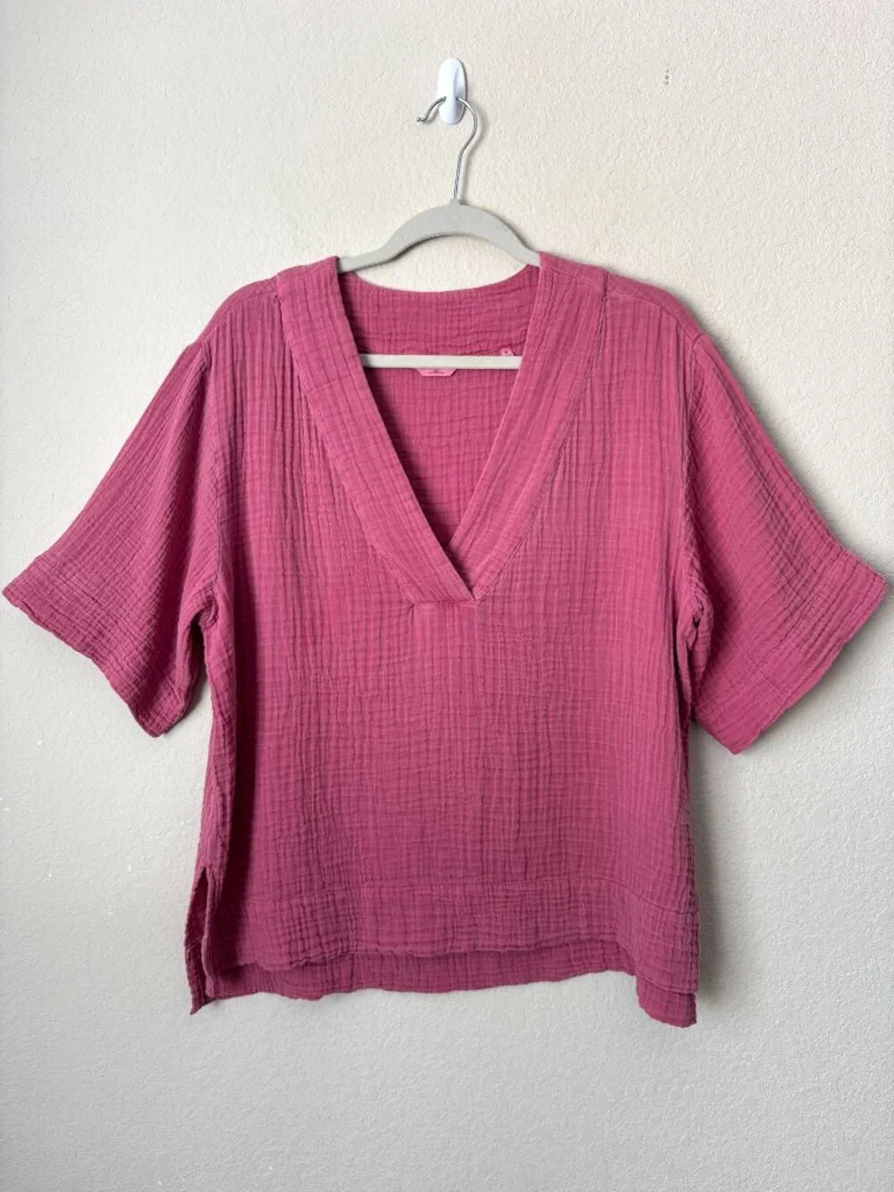 Faherty Dune Organic Cotton Boho Gauze Popover V-Neck Blouse Top - Picture 2 of 14